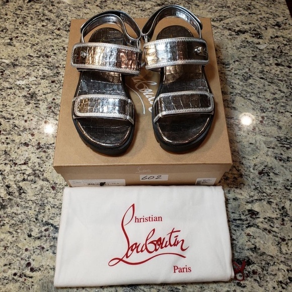NEW Christian Louboutin Lock Cool Croc-Embossed Leather Sandal Size 37 - Picture 4 of 13